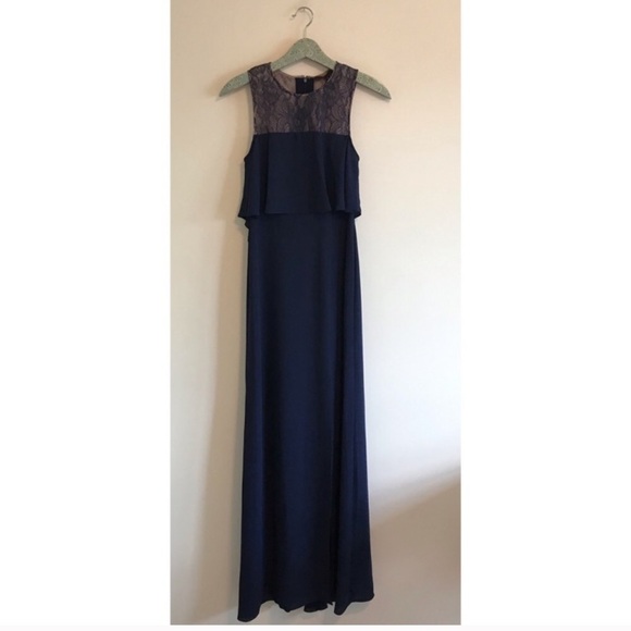 BCBG MaxAzria | Cascading Back Ruffle Gown Navy - Picture 3 of 8